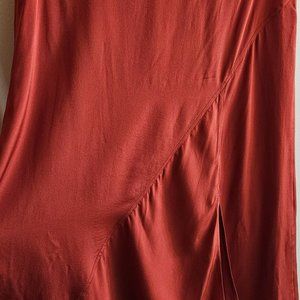 L 100% Silk Orange Midi Skirt with Side Slit